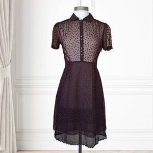 COACH Burgundy Star Print Shirt Dress Size 4 Sheer Organza *no slip*
